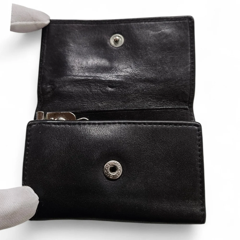 Gucci Leather Key Holder Compact Wallet In Black with Silver GG Monogram Logo